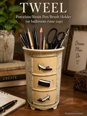 TWEEL Porcelain/Resin Pen/Brush Holder (or bathroom rinse cup) 5.25 x 2.75"